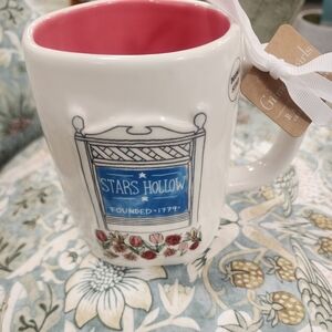 Rae Dunn Stars Hollow White Ceramic Mug with Floral Design